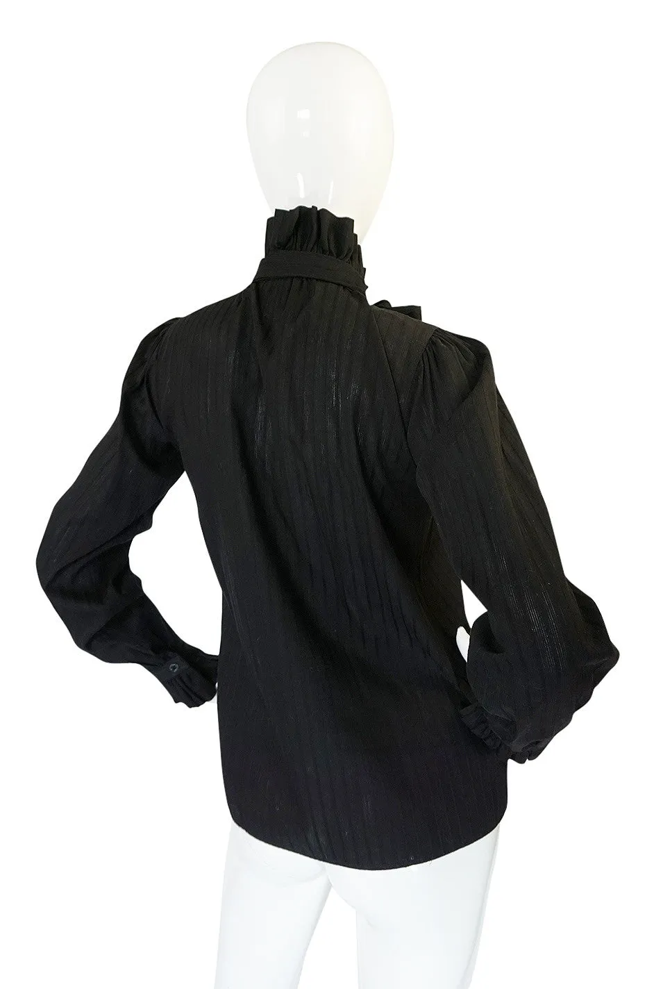 1970s Yves Saint Laurent Black Cotton Tuxedo Shirt