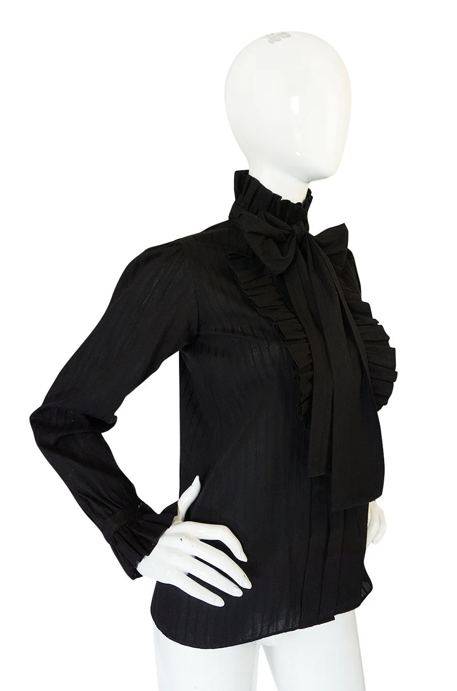 1970s Yves Saint Laurent Black Cotton Tuxedo Shirt