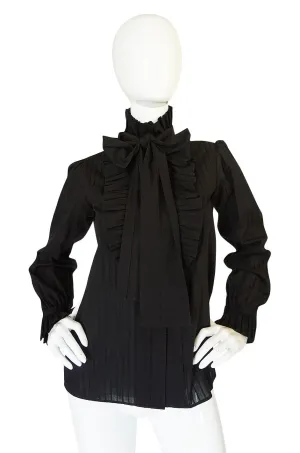 1970s Yves Saint Laurent Black Cotton Tuxedo Shirt
