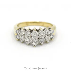 1cttw Double Row Diamond Cluster Band in 14k Yellow Gold