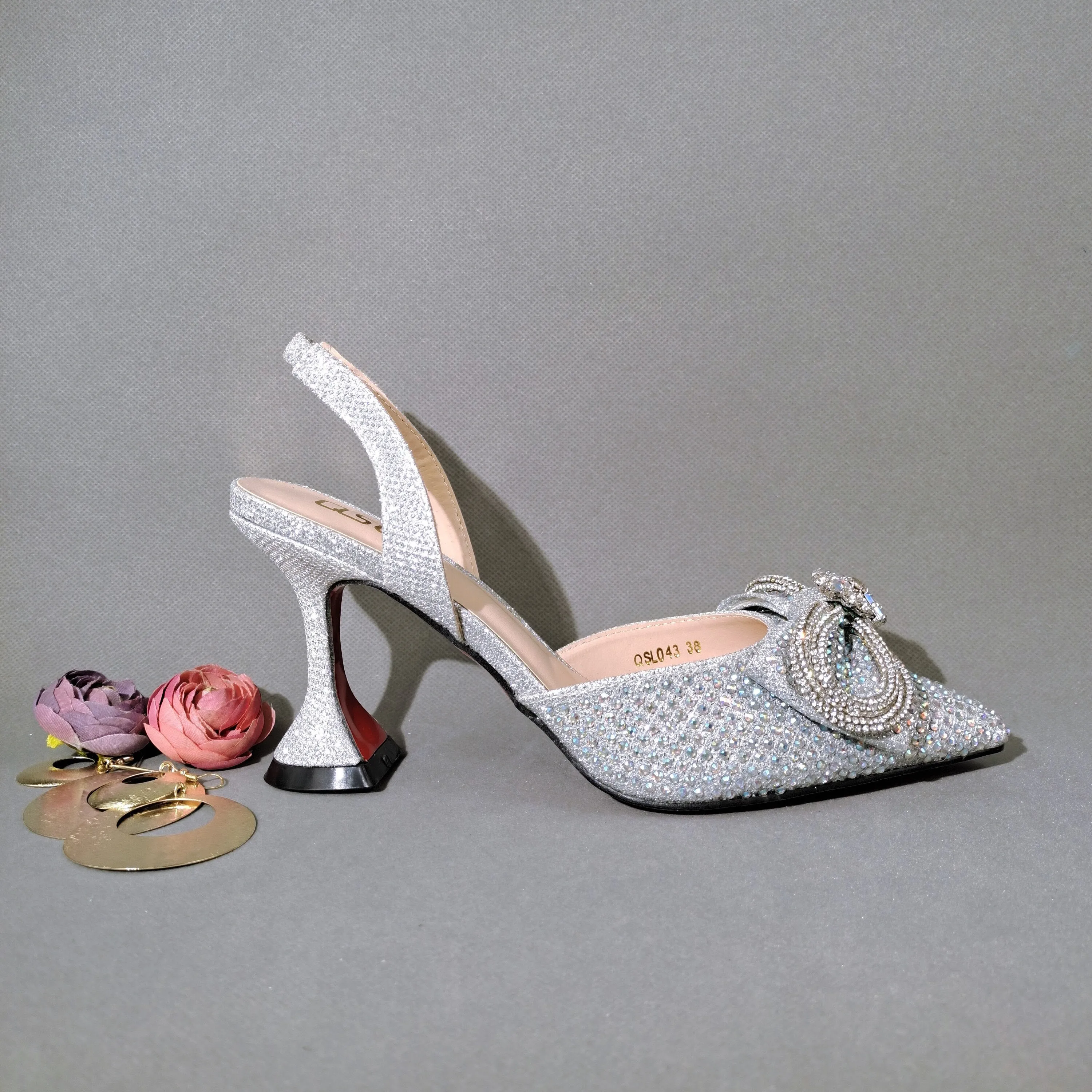 2022 Italian Fashion Design High-Heel Wine Glass Heel Pointed Ladies Shoes And Decorate With Crystals Dual-use Bags