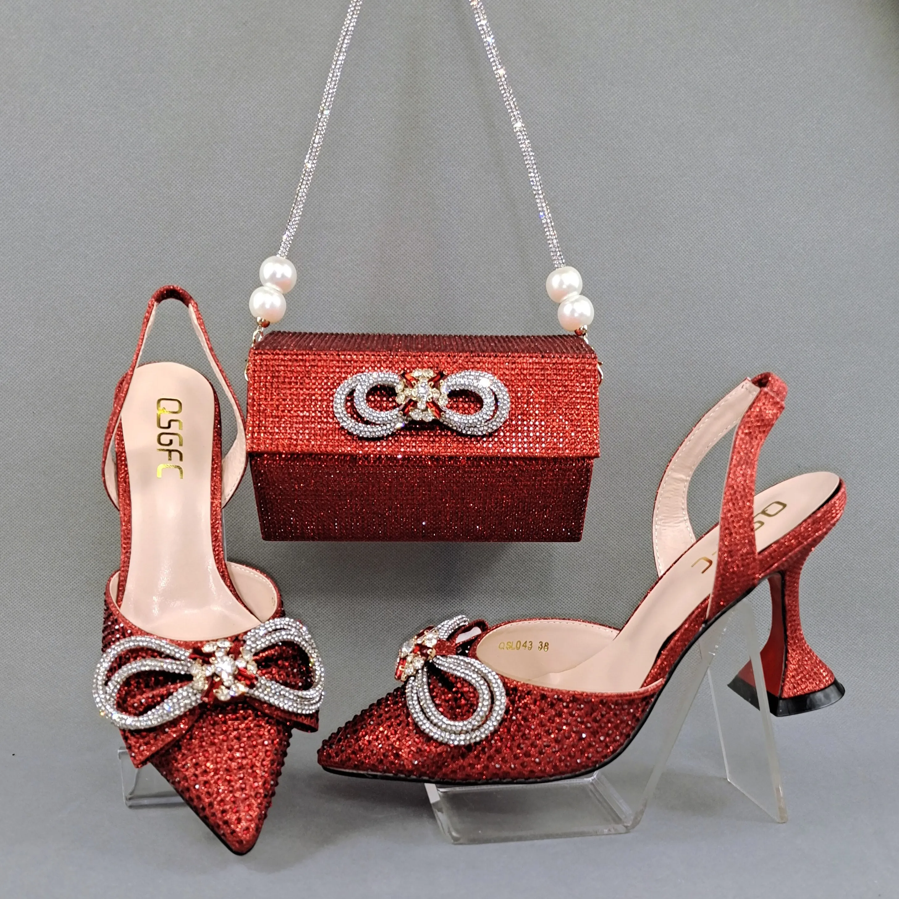2022 Italian Fashion Design High-Heel Wine Glass Heel Pointed Ladies Shoes And Decorate With Crystals Dual-use Bags