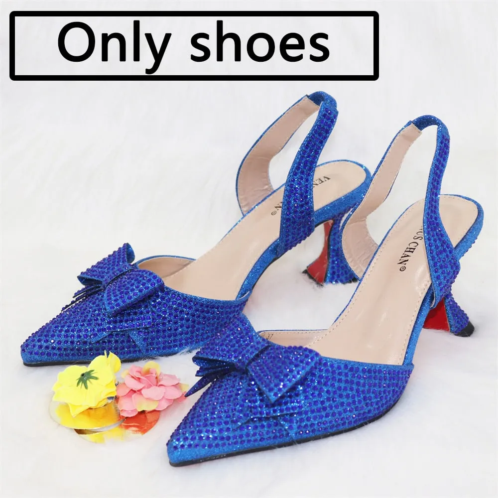 2023 New Arrivals Special Design Purple Color African Women Shoes and Bag Set Pointed Toe Pumps for Wedding Party