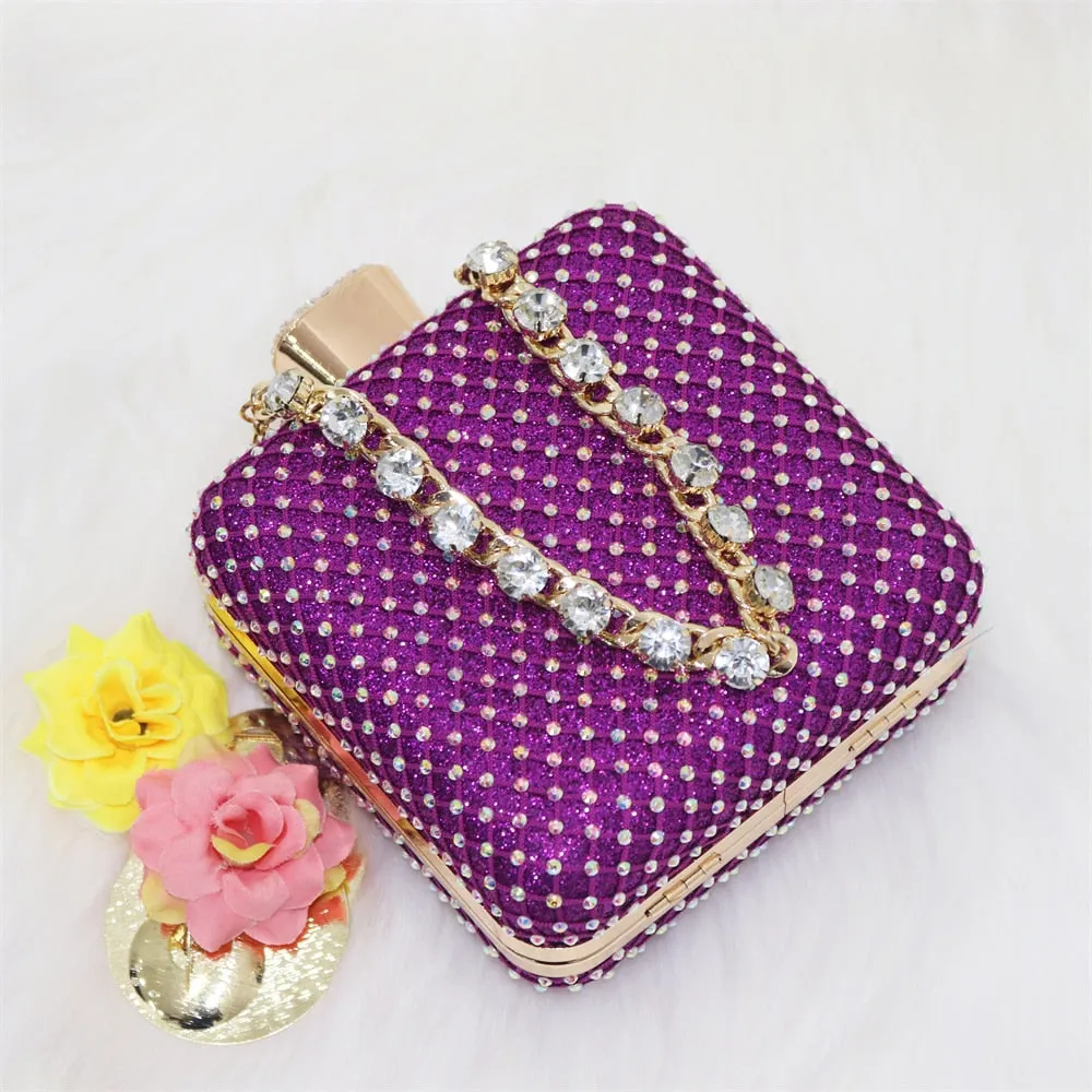 2023 New Arrivals Special Design Purple Color African Women Shoes and Bag Set Pointed Toe Pumps for Wedding Party