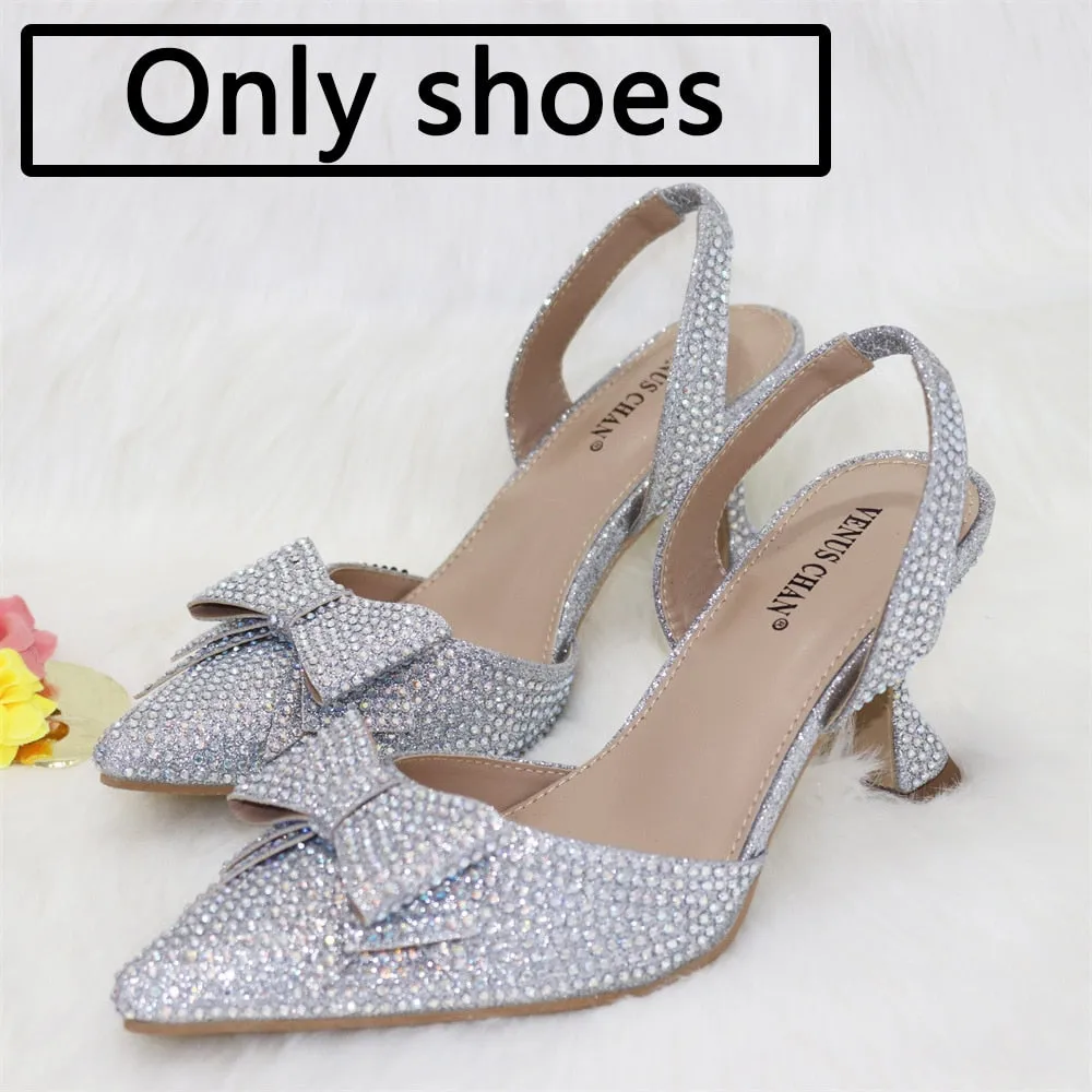 2023 New Arrivals Special Design Purple Color African Women Shoes and Bag Set Pointed Toe Pumps for Wedding Party