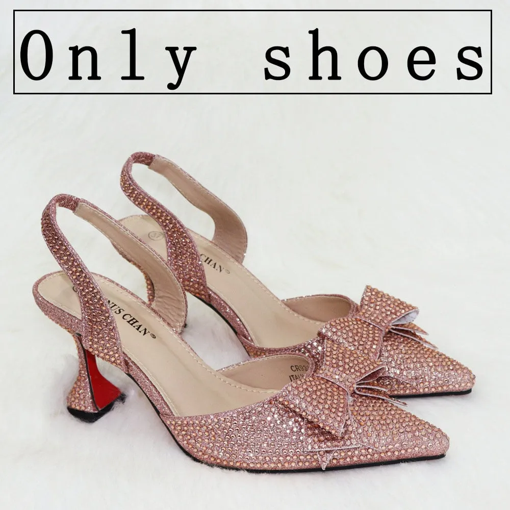 2023 New Arrivals Special Design Purple Color African Women Shoes and Bag Set Pointed Toe Pumps for Wedding Party