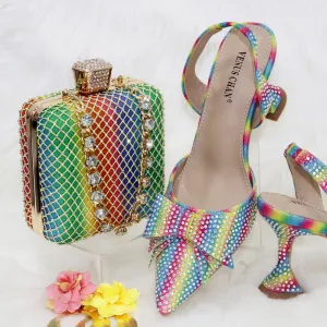 2023 New Arrivals Special Design Purple Color African Women Shoes and Bag Set Pointed Toe Pumps for Wedding Party