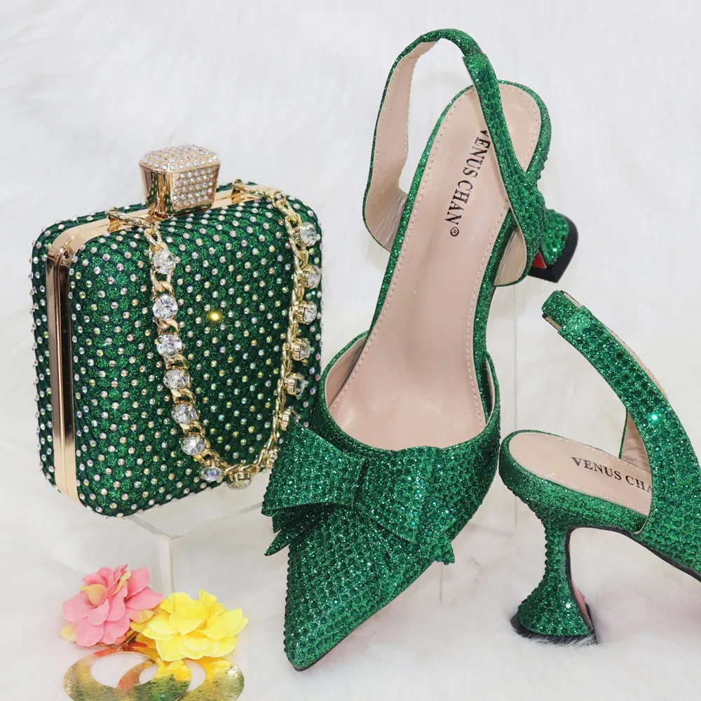 2023 New Arrivals Special Design Purple Color African Women Shoes and Bag Set Pointed Toe Pumps for Wedding Party