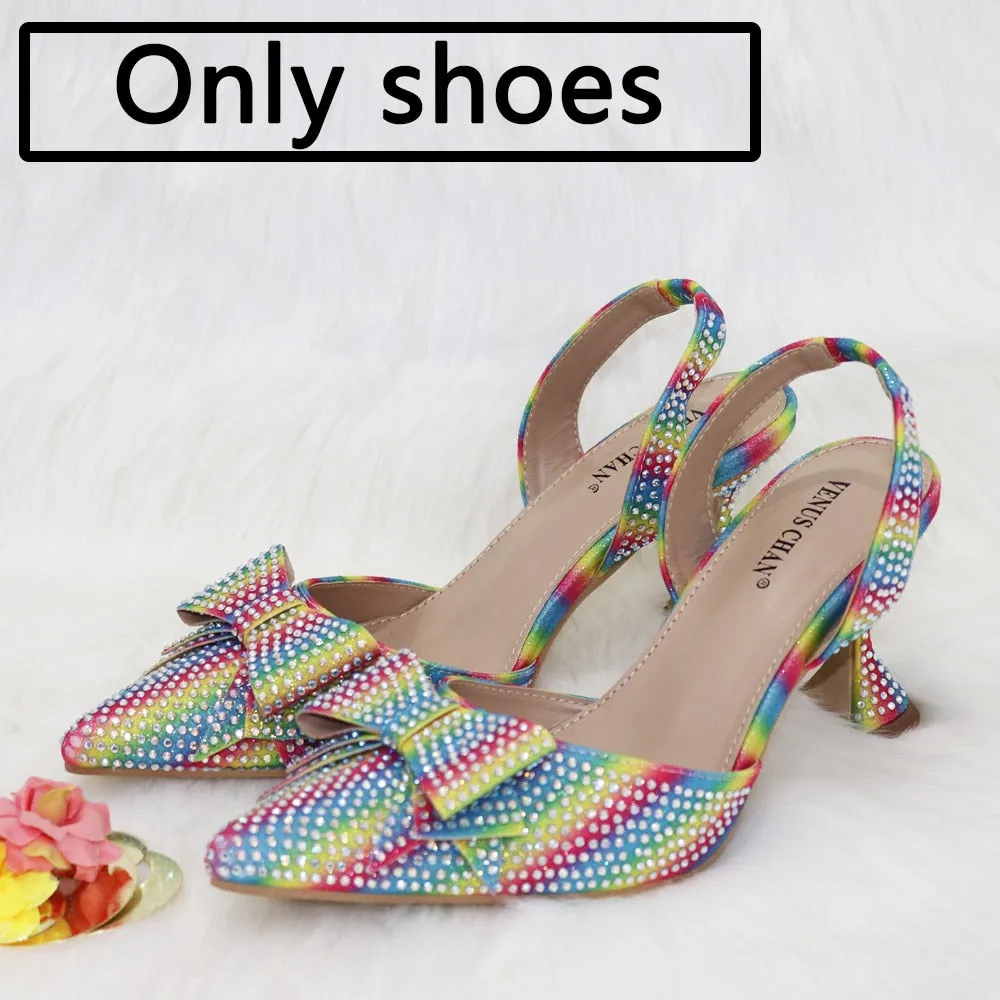 2023 New Arrivals Special Design Purple Color African Women Shoes and Bag Set Pointed Toe Pumps for Wedding Party