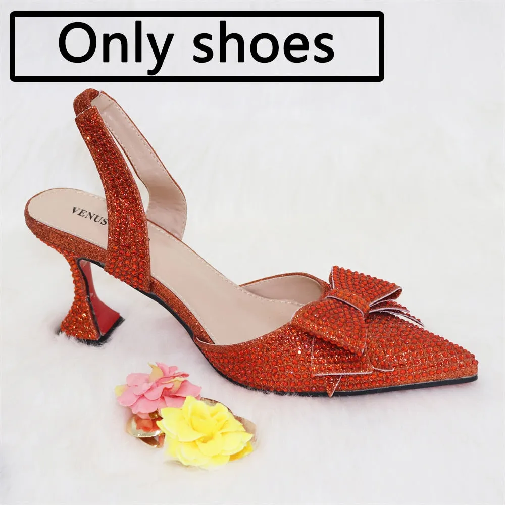 2023 New Arrivals Special Design Purple Color African Women Shoes and Bag Set Pointed Toe Pumps for Wedding Party