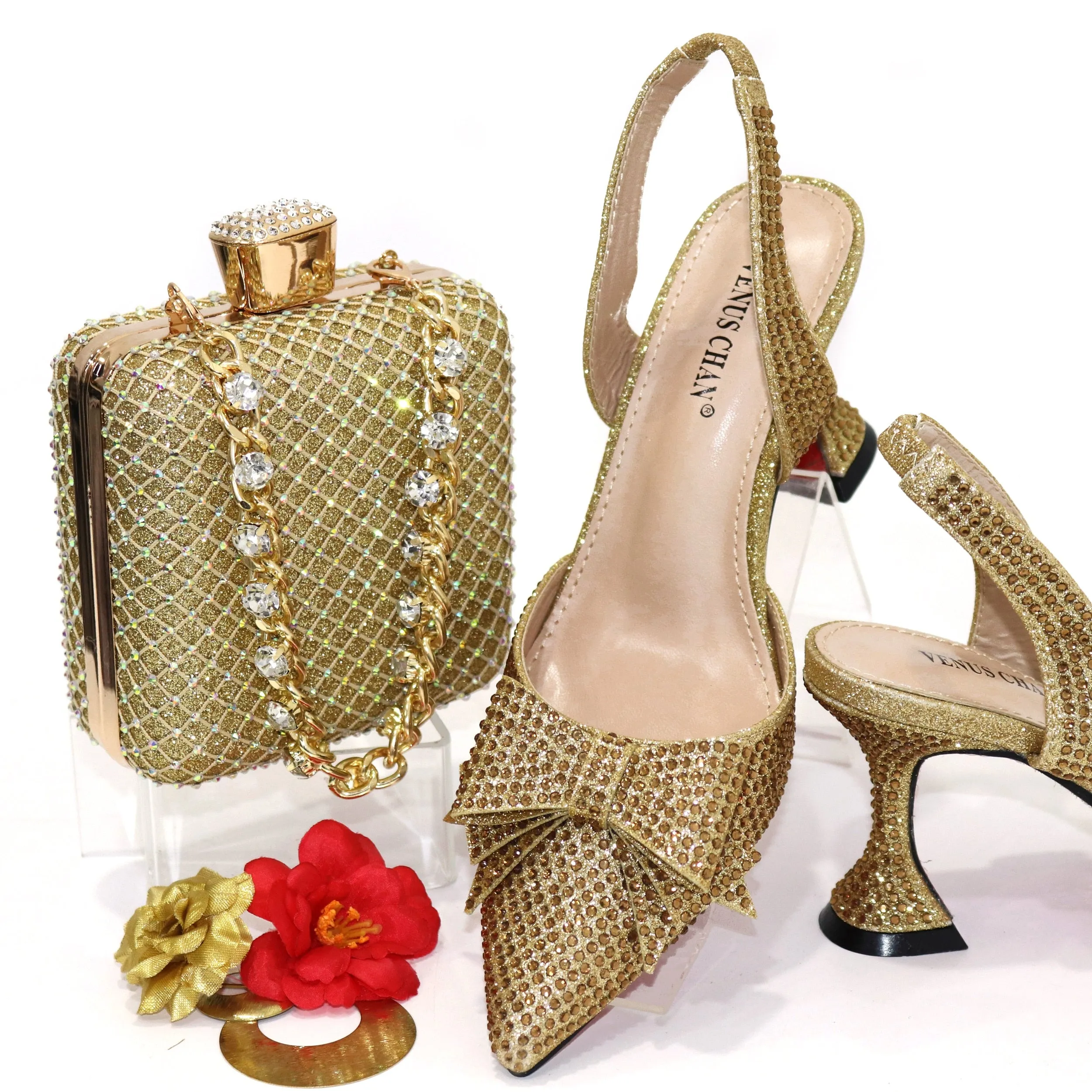2023 New Arrivals Special Design Purple Color African Women Shoes and Bag Set Pointed Toe Pumps for Wedding Party