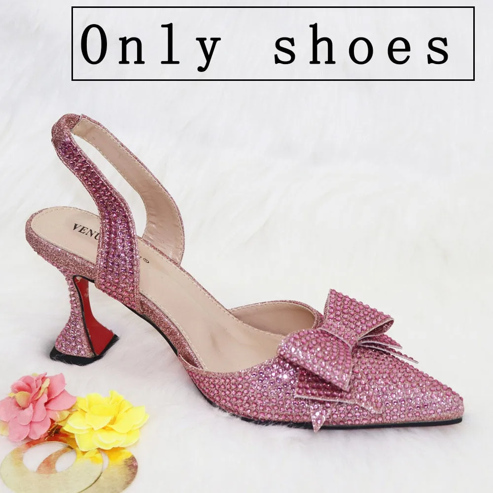 2023 New Arrivals Special Design Purple Color African Women Shoes and Bag Set Pointed Toe Pumps for Wedding Party