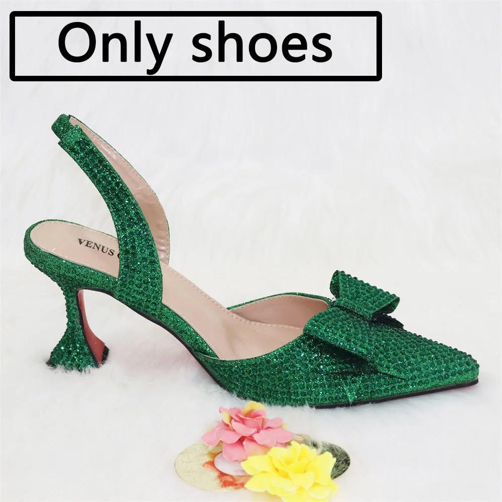 2023 New Arrivals Special Design Purple Color African Women Shoes and Bag Set Pointed Toe Pumps for Wedding Party