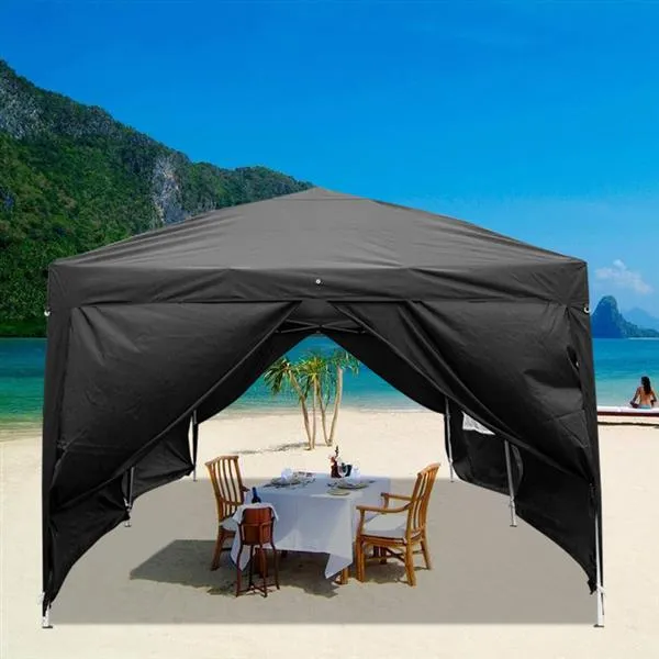 3 x 6m Four Windows Practical Waterproof Folding Tent Black