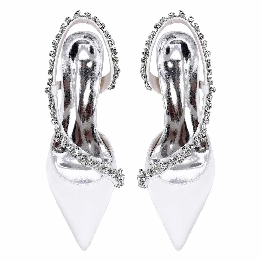 3.35" Cross Crystal Strap Wedding Shoes Satin Bridal Heels