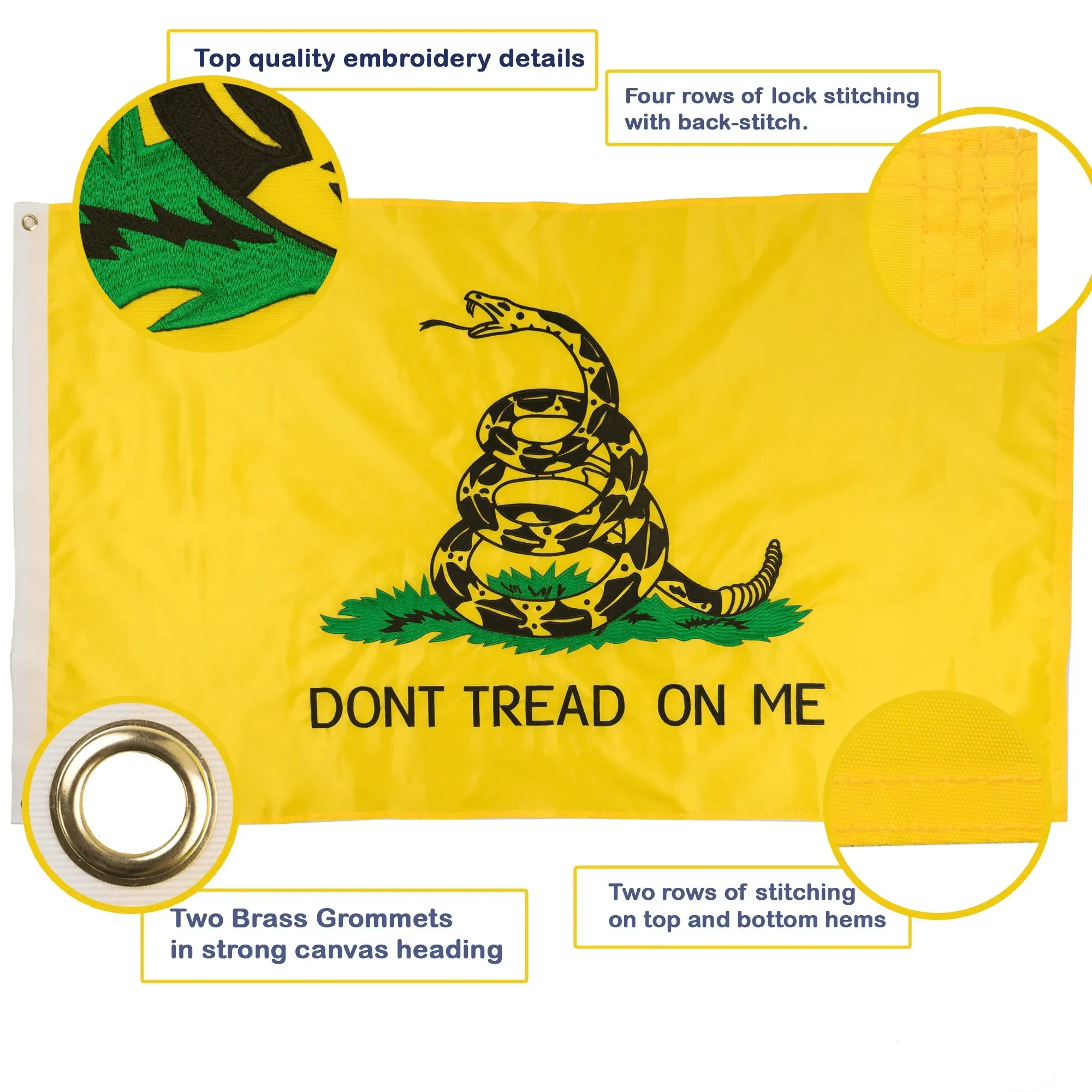 3×5 Ft Embroidery Gadsden Don’t Tread On Me Flag Made in USA