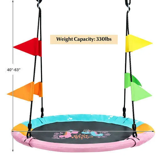 40 Inch Flying Saucer Tree Swing with Hanging Straps Monkey-Pink - Color: Pink