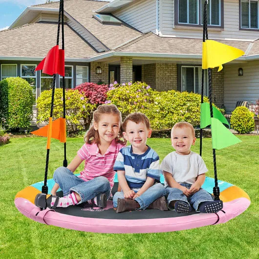 40 Inch Flying Saucer Tree Swing with Hanging Straps Monkey-Pink - Color: Pink