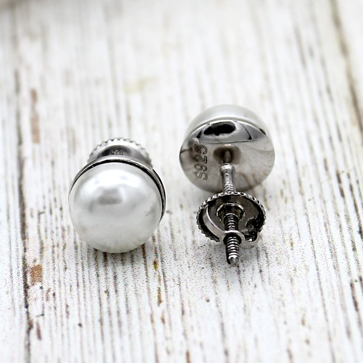 8 MM Round Pearl Classic Stud Earrings