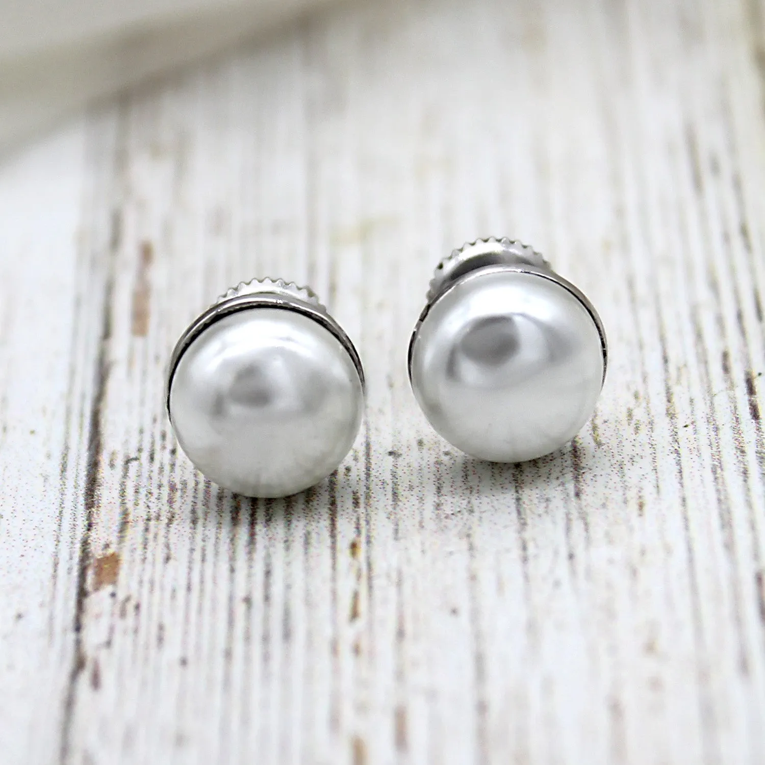 8 MM Round Pearl Classic Stud Earrings