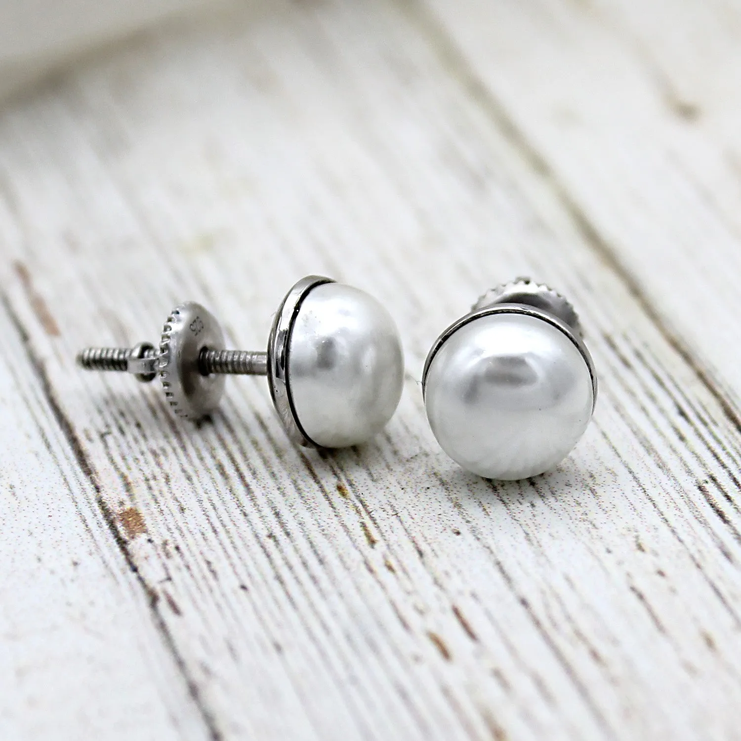 8 MM Round Pearl Classic Stud Earrings