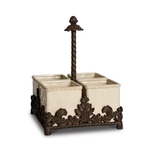 Acanthus Stoneware Flatware Caddy, Set of 4 with Base