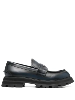ALEXANDER MCQUEEN Ridged Swirl-design Leather Loafers Black