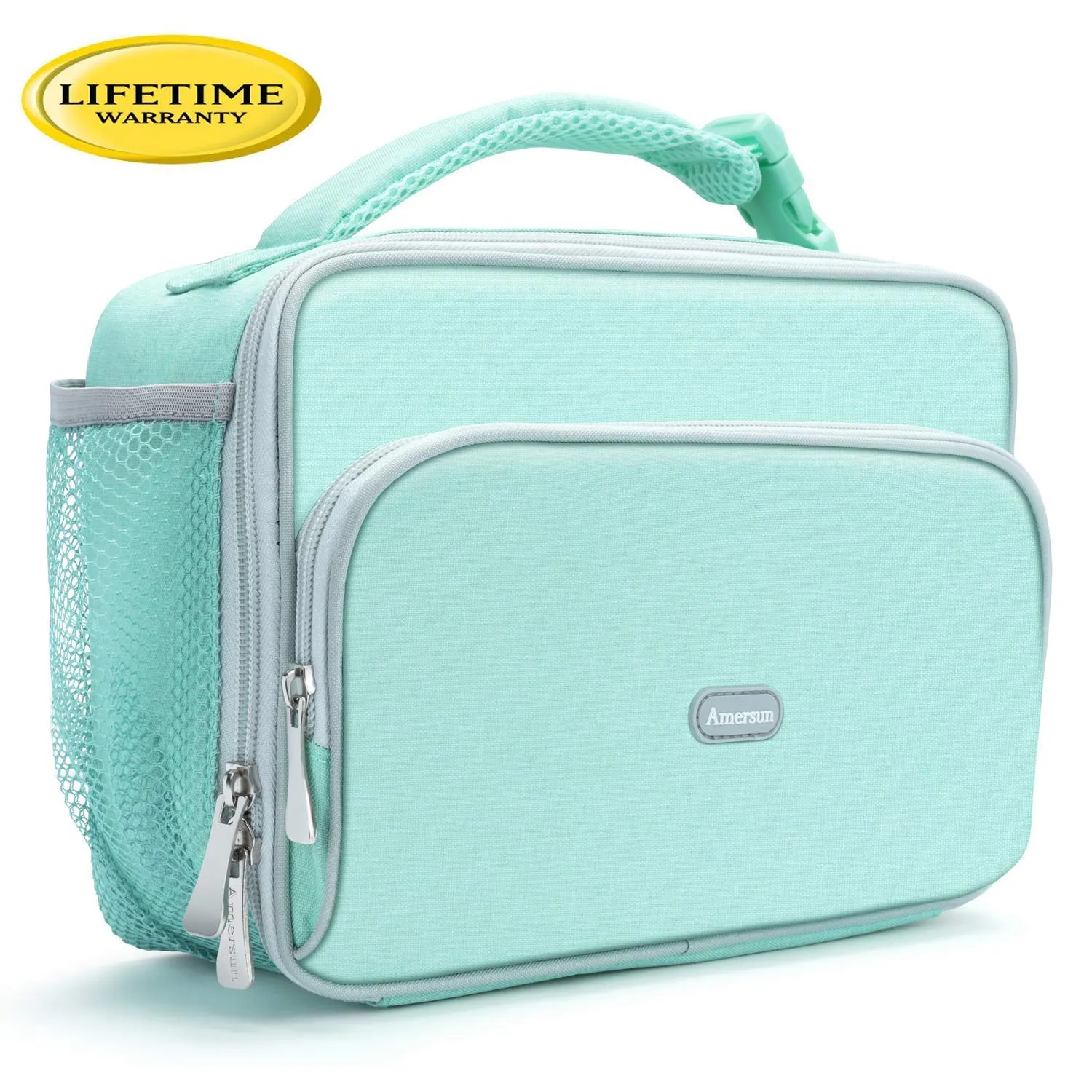 Amersun Kids Lunch Box,Durable Insulated School Lunch Bag with Padded Liner Keep Food Hot Cold for Long Time,Small Water-resistant Thermal Travel Office Lunch Cooler for Girls Boys-2 Pocket,Light Blue