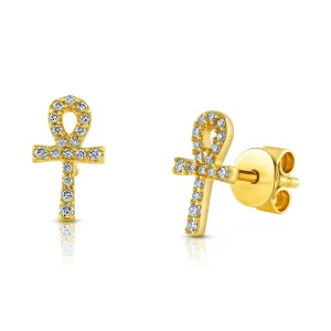 ANKH DIAMOND STUDS, 14kt Gold