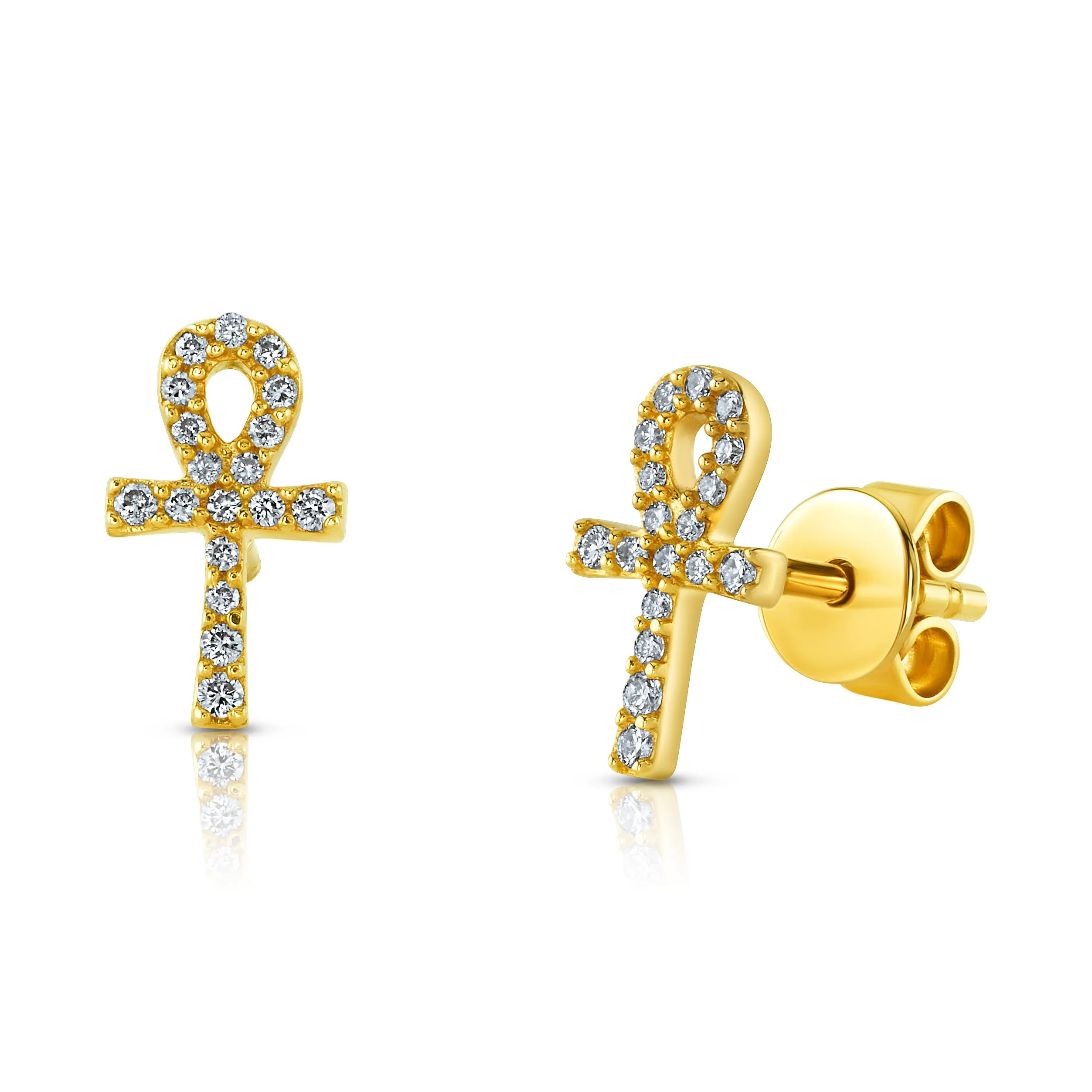 ANKH DIAMOND STUDS, 14kt Gold