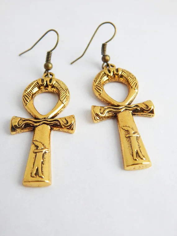 Ankh Earrings Gold Jewelry Egyptian Women