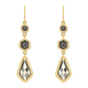 Anna Beck Grey Sapphire & Pyrite Kite Triple Drop Earrings - Gold