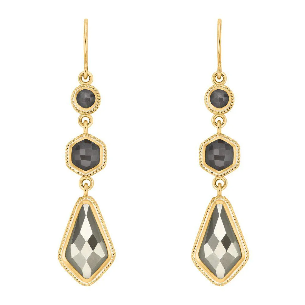 Anna Beck Grey Sapphire & Pyrite Kite Triple Drop Earrings - Gold