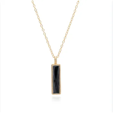 Anna Beck Hematite Bar Pendant Necklace 30"- Gold