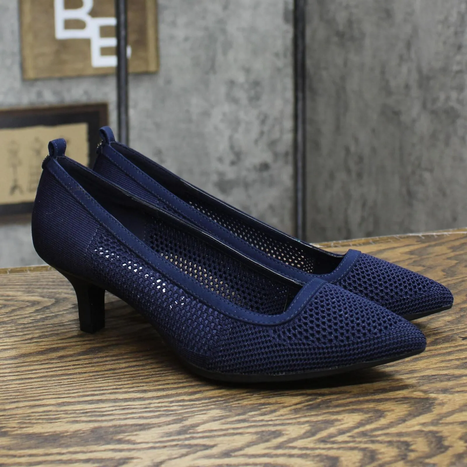 Anne Klein Womens Rebecca Pump Heeled Shoes REBE02F9 Navy Knit Blue 8.5M