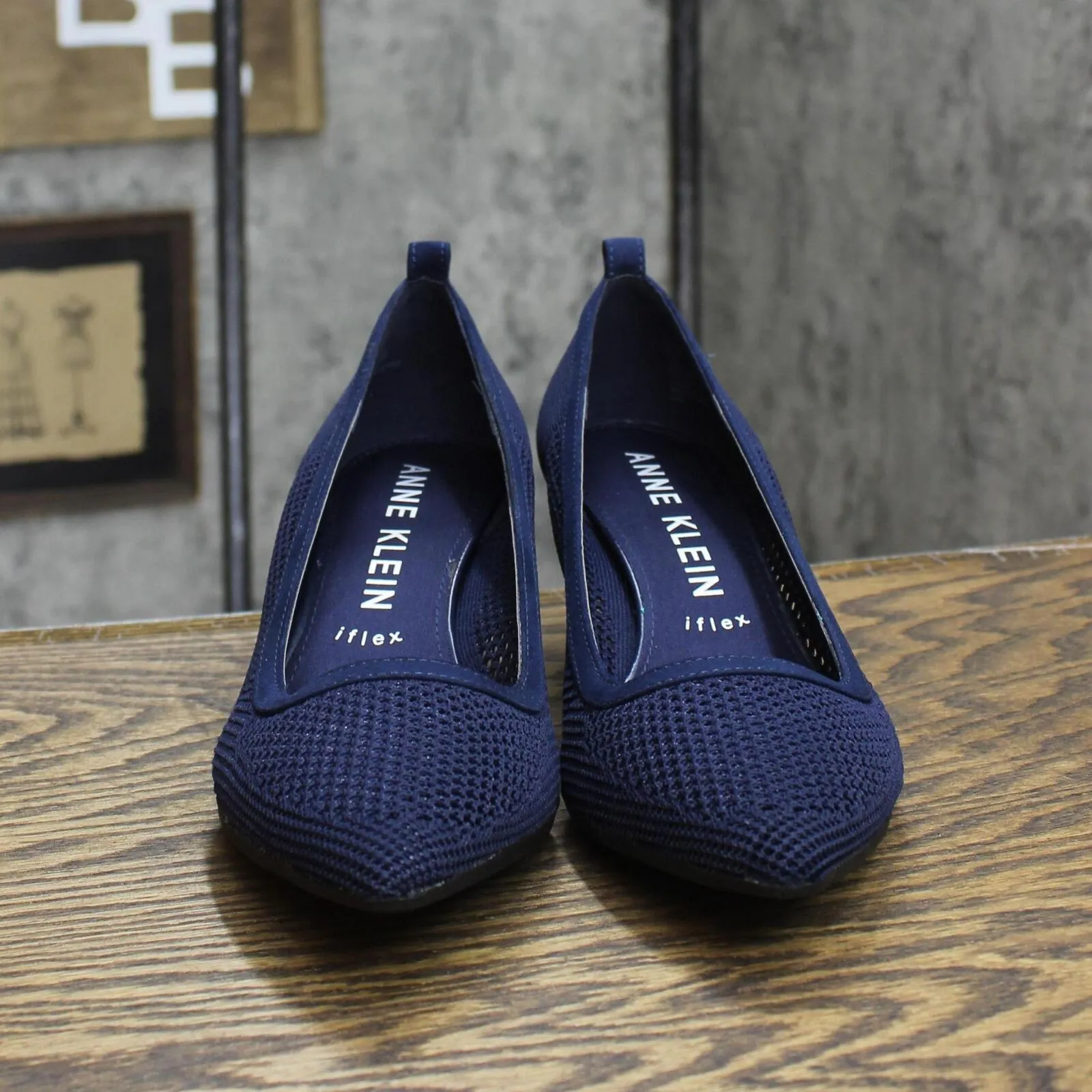 Anne Klein Womens Rebecca Pump Heeled Shoes REBE02F9 Navy Knit Blue 8.5M