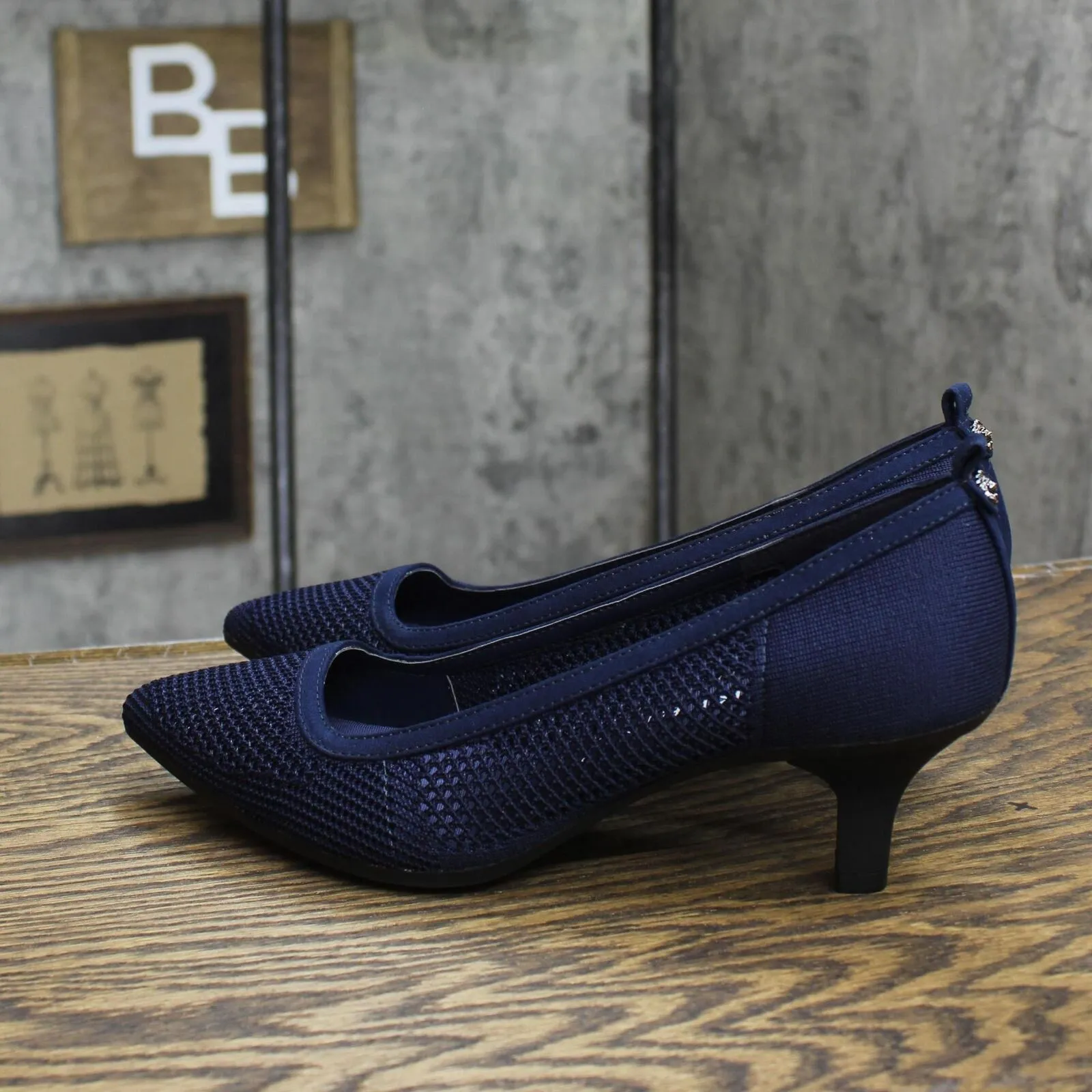 Anne Klein Womens Rebecca Pump Heeled Shoes REBE02F9 Navy Knit Blue 8.5M