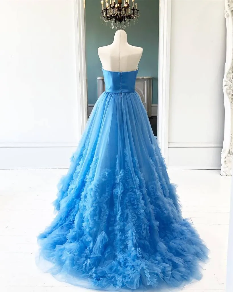 Anneprom Vintage Long Blue Prom Dresses Simple Strapless Evening Gowns Formal Dresses APP0463