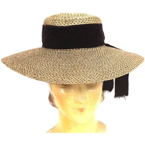 Antique Edwardian Wide Brimmed  Ladies Hat 2 Tone Bronze Straw 6 1/4 Small Head