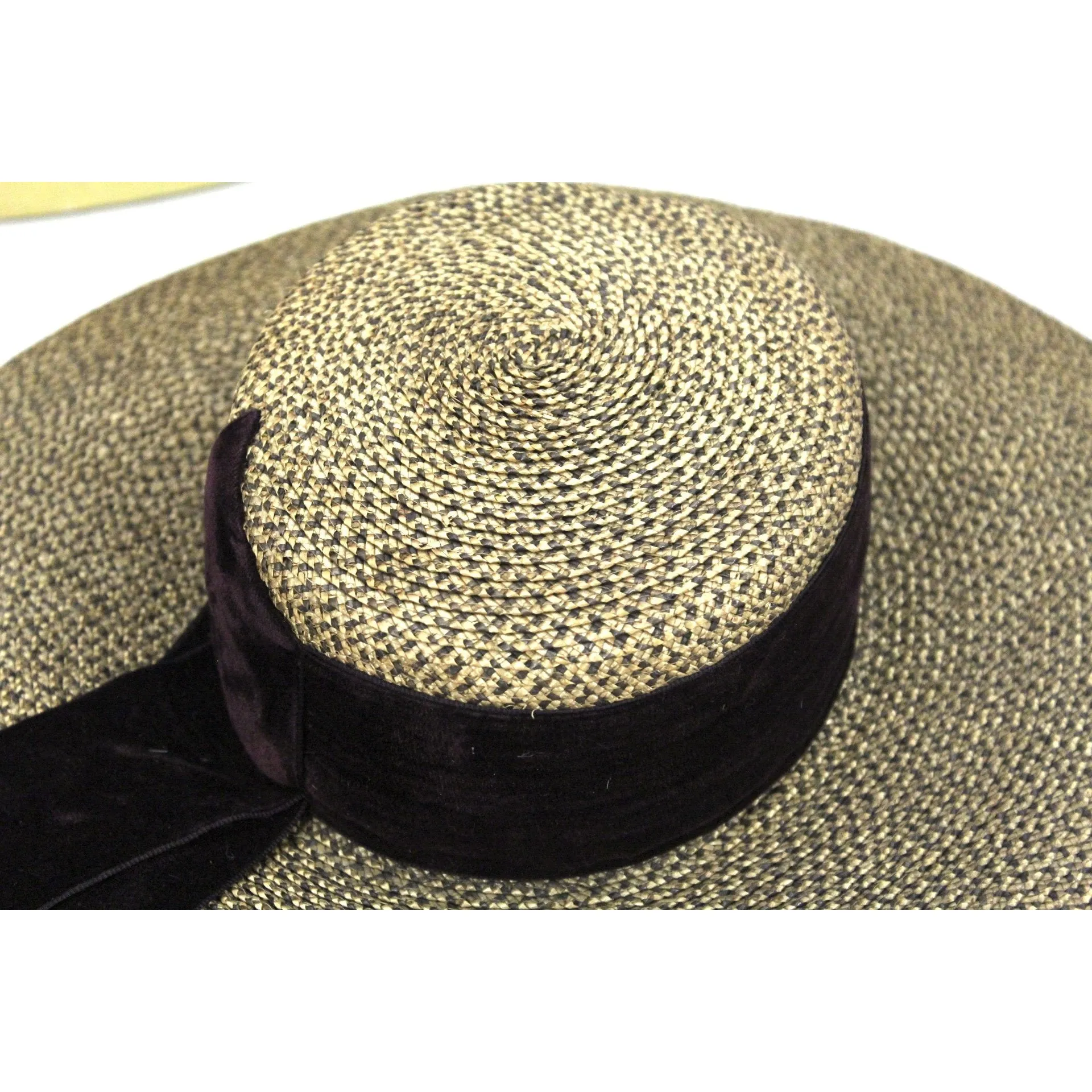 Antique Edwardian Wide Brimmed  Ladies Hat 2 Tone Bronze Straw 6 1/4 Small Head
