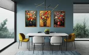 Antique Style Floral Vases Still Life Set of 3 Framed Canvas Wall Art for Dining Room