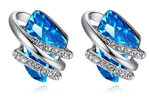 Aquamarine Blue Silver Crystal Earrings