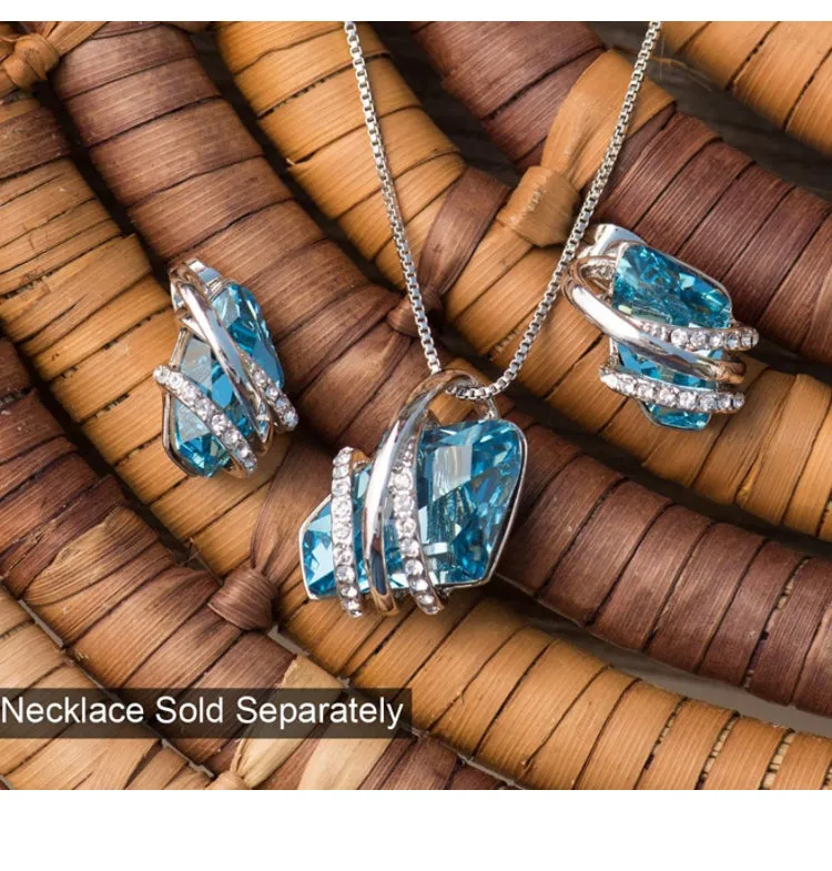 Aquamarine Blue Silver Crystal Earrings