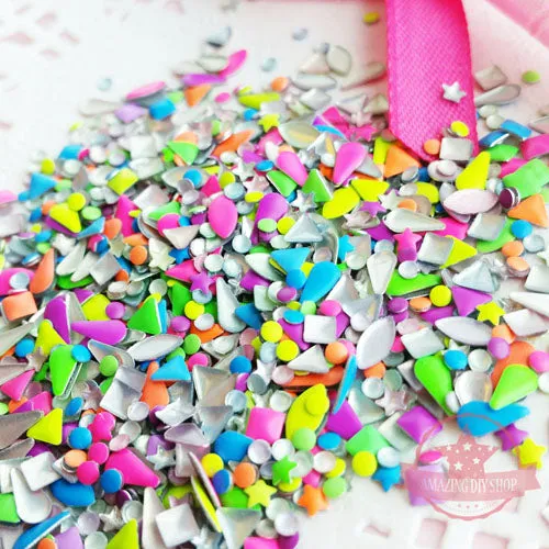Assorted Mix Shapes Nail Studs - Neon Colors Mix