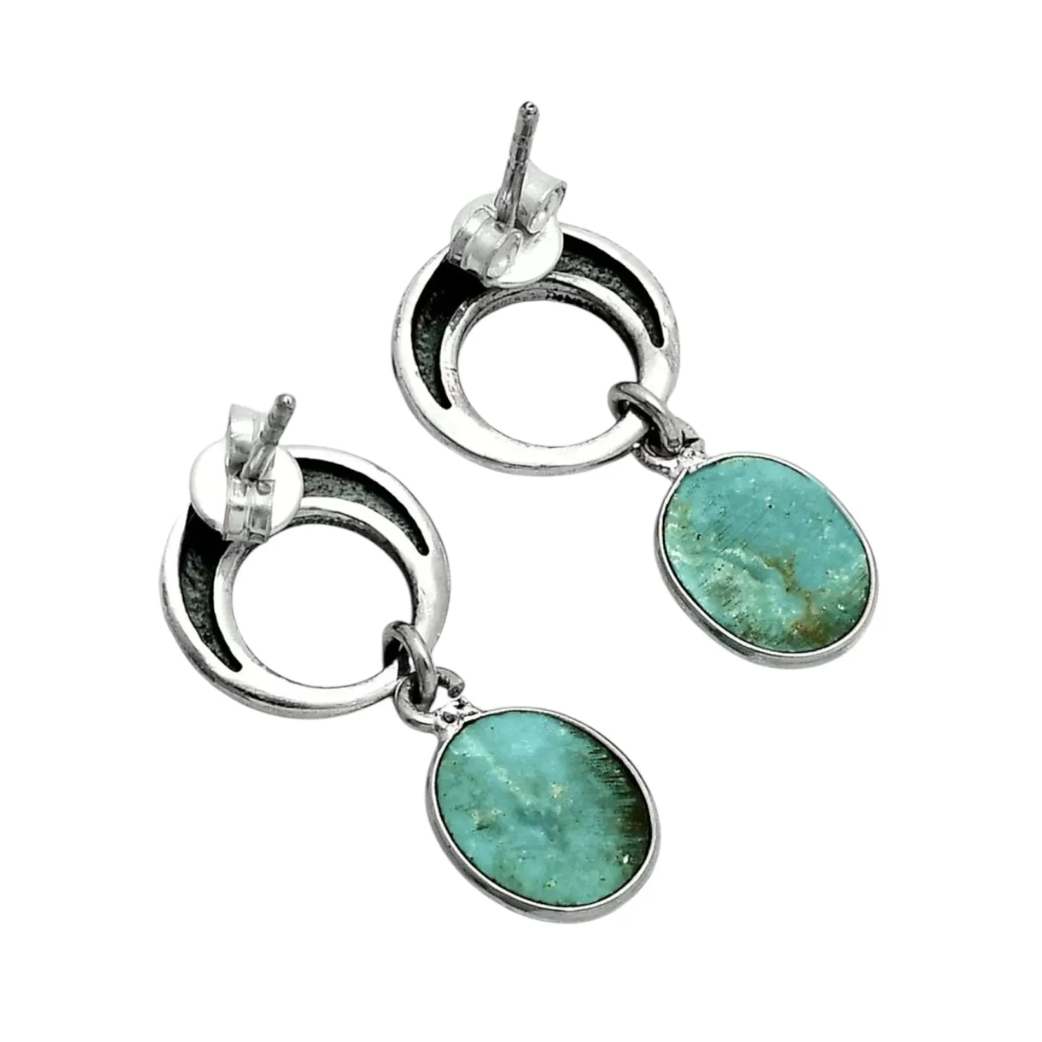 Aztec Mountain Turquoise Solid 925 Sterling Silver Earrings