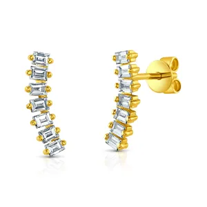BAGUETTE WING DIAMOND STUDS, 14kt Gold