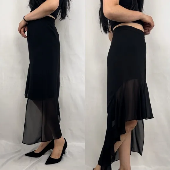 BCBGMAXAZRIA Black Chiffon Asymmetric Formal Skirt