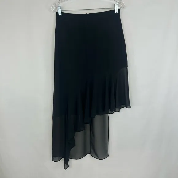 BCBGMAXAZRIA Black Chiffon Asymmetric Formal Skirt