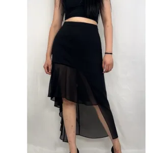 BCBGMAXAZRIA Black Chiffon Asymmetric Formal Skirt