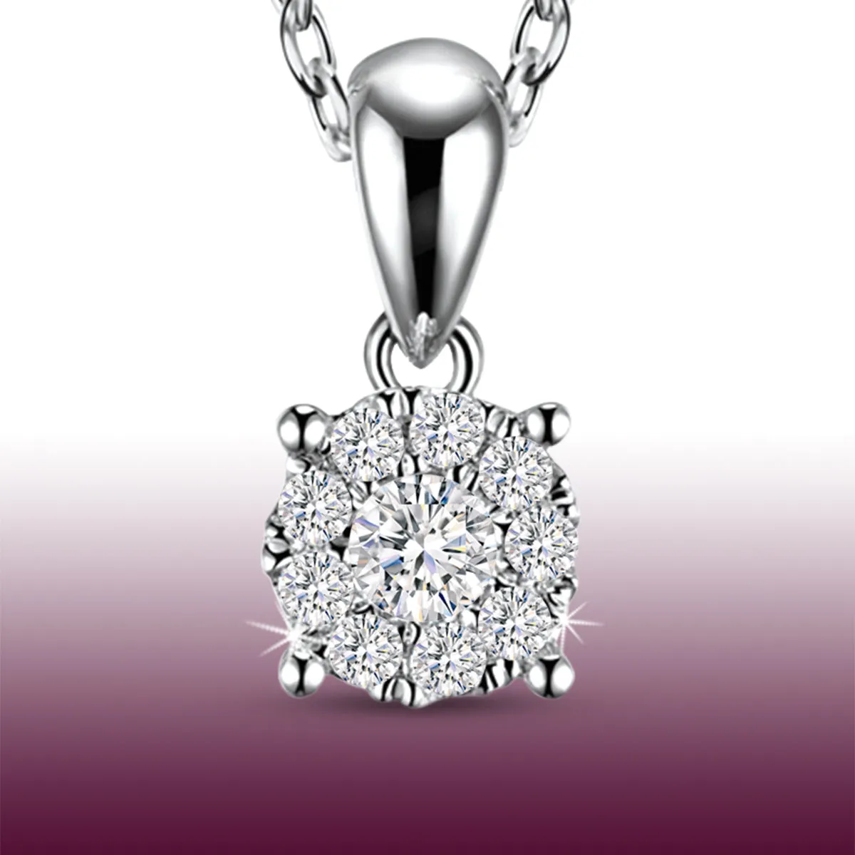 Beautiful Classic Halo Diamond Pendant Necklace